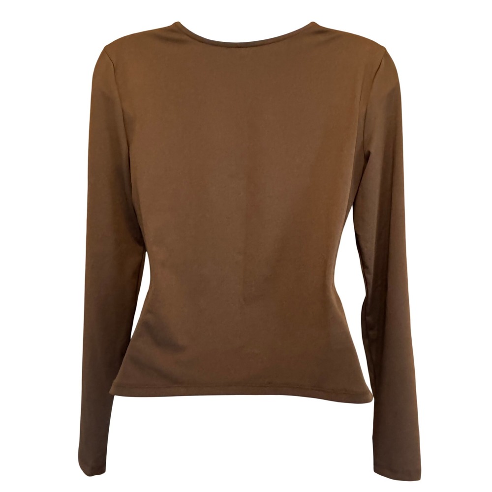 Ruched Square Neck Top L Envie Brown Long Sleeve Fitted Y2K Bratz Neutral Earthy - Picture 3 of 6